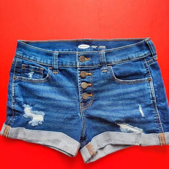 Old Navy boyfriend mid-rise jean short button fly blue women's size 0 - Picture 1 of 5